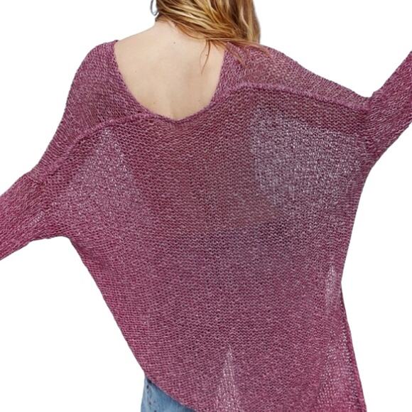 FREE PEOPLE Vertigo knit asymmetrical pullover oversized sweater purple Sz M NEW - Picture 3 of 7
